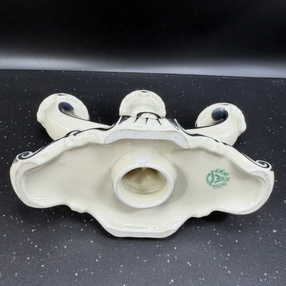 Mitterteich Bavaria Porcelain 3 Light Candelabra Silver Trim Cream 5.5x9 Vintage